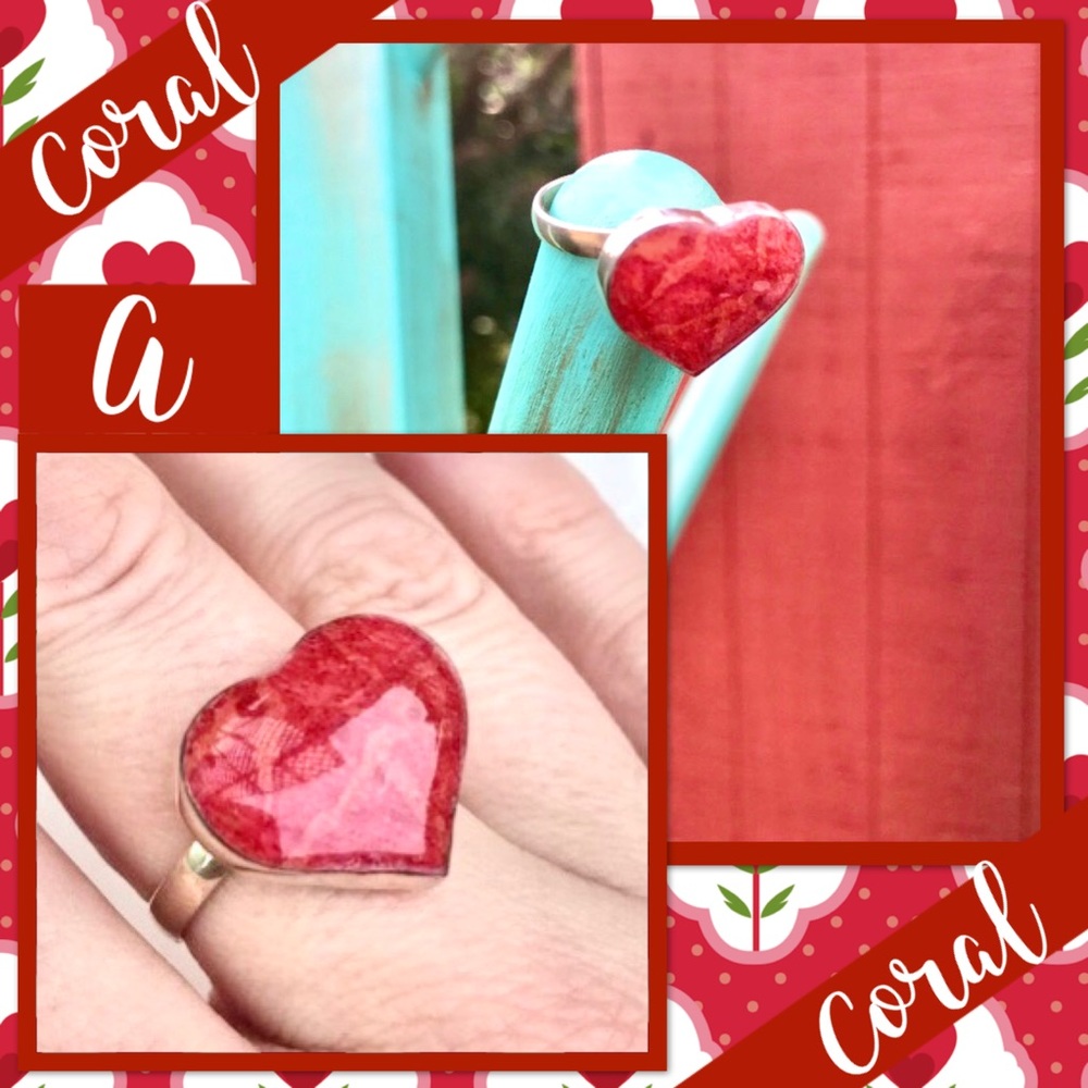 Coral Sterling Silver Adjustable Ring Euc / Nwot … - image 2